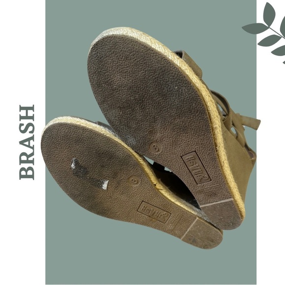 🛍️3/$40 Brash Open Toe Wedge Heel Sandal Straps Espadrille Taupe Brown Size 8 - Picture 7 of 8